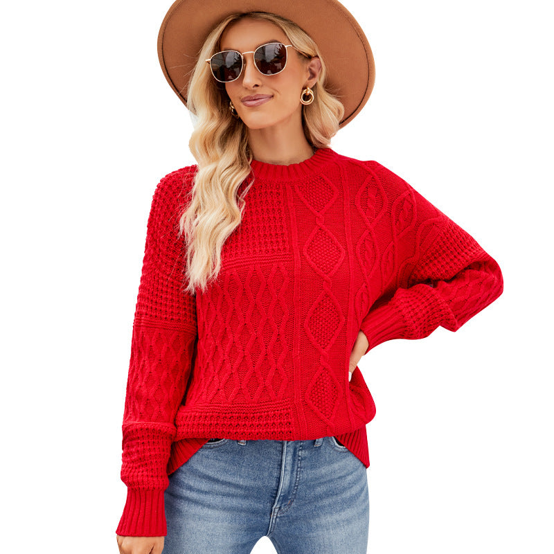 Twist Casual Solid Color round Neck Sweater Idle Autumn Winter Loose Pullover Sweater - ALTARIA