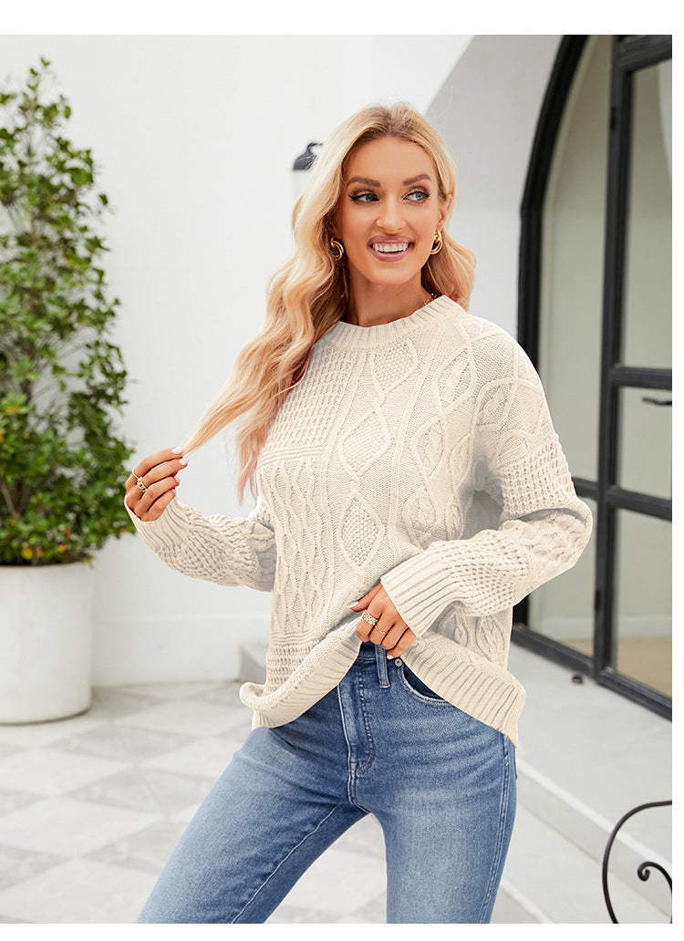 Twist Casual Solid Color round Neck Sweater Idle Autumn Winter Loose Pullover Sweater - ALTARIA
