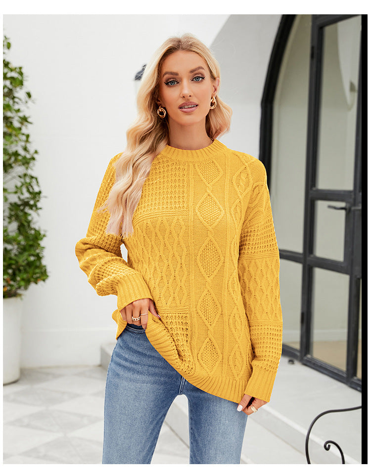 Twist Casual Solid Color round Neck Sweater Idle Autumn Winter Loose Pullover Sweater - ALTARIA