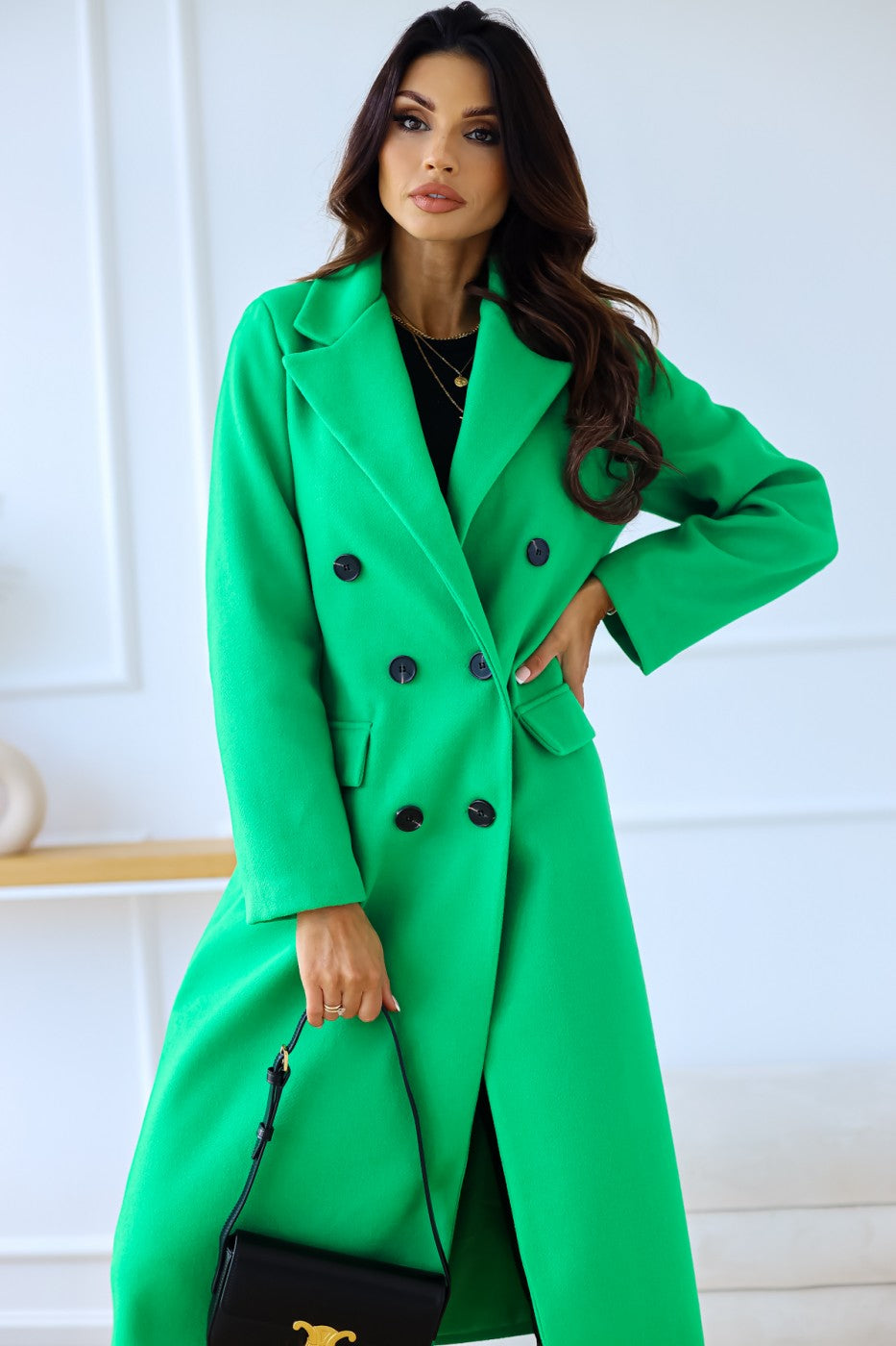 Autumn And Winter Simple Double Row Button Long Sleeve Collared Button Woolen Coat Women - ALTARIA