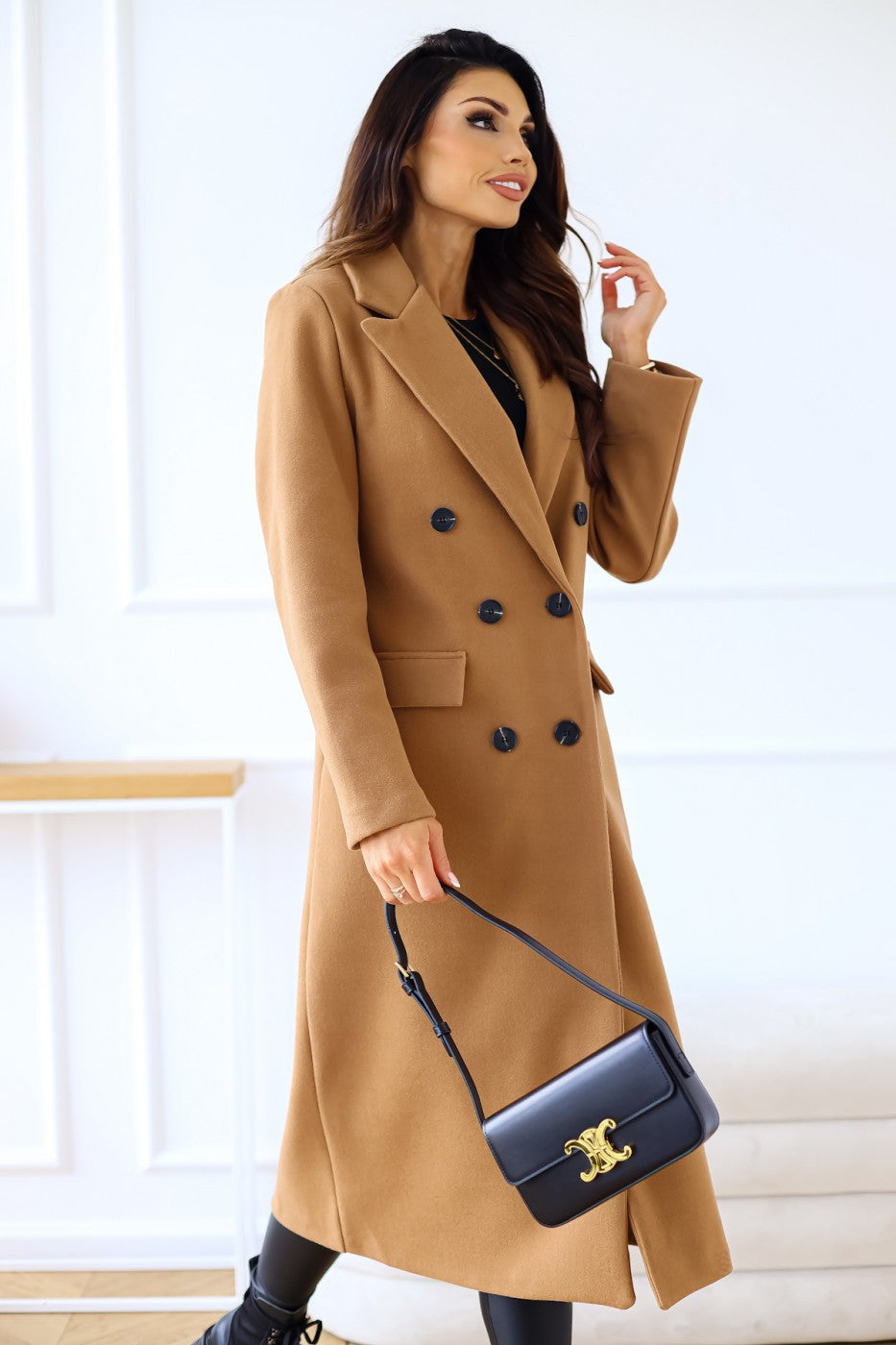 Autumn And Winter Simple Double Row Button Long Sleeve Collared Button Woolen Coat Women - ALTARIA