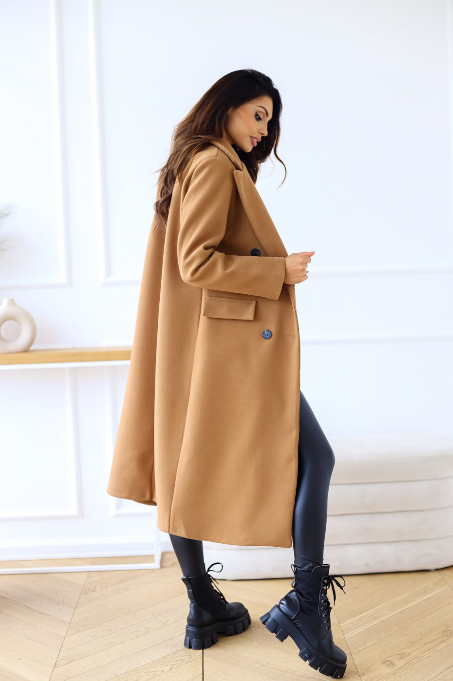 Autumn And Winter Simple Double Row Button Long Sleeve Collared Button Woolen Coat Women - ALTARIA