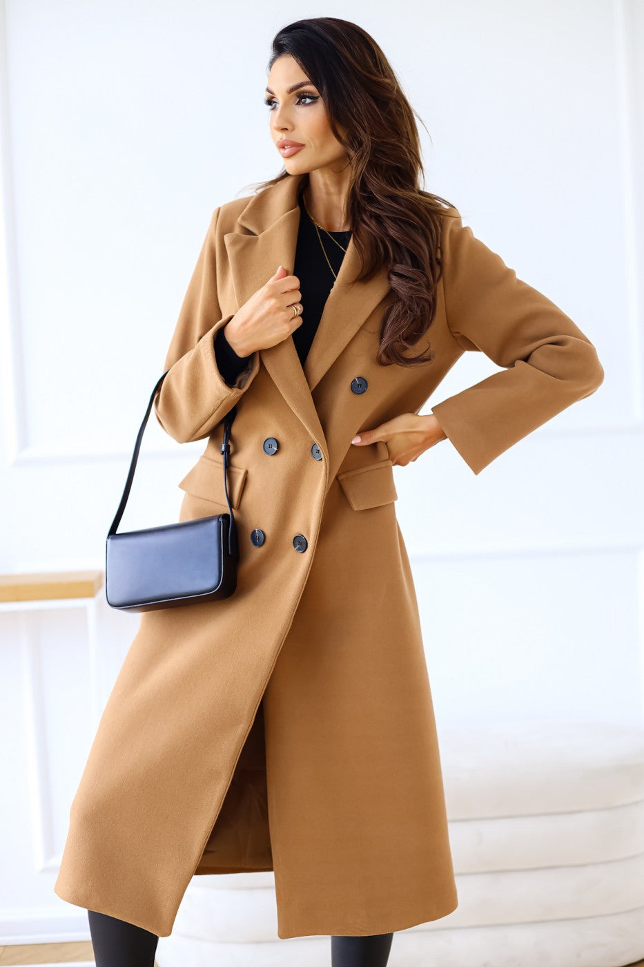 Autumn And Winter Simple Double Row Button Long Sleeve Collared Button Woolen Coat Women - ALTARIA