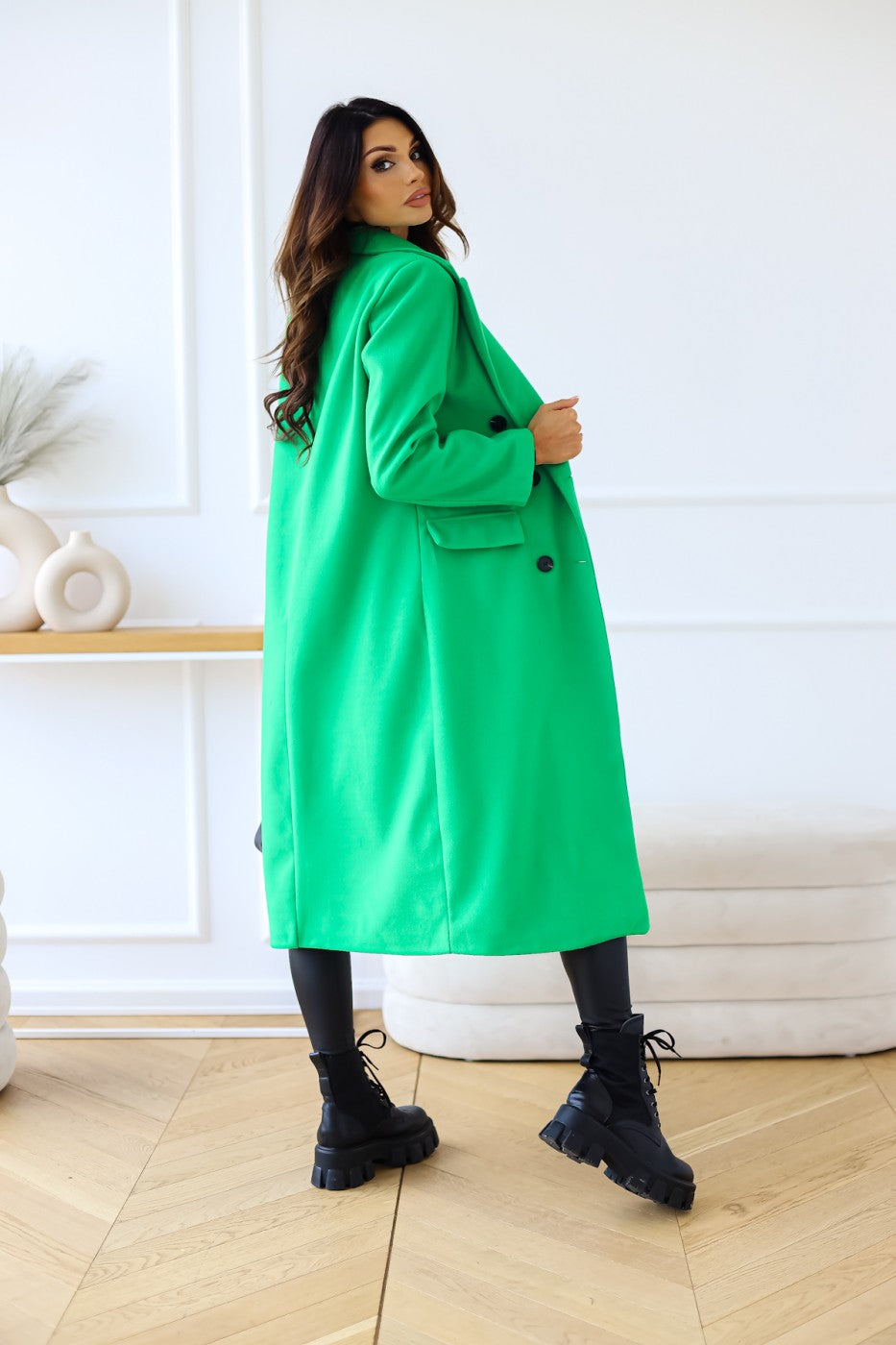 Autumn And Winter Simple Double Row Button Long Sleeve Collared Button Woolen Coat Women - ALTARIA