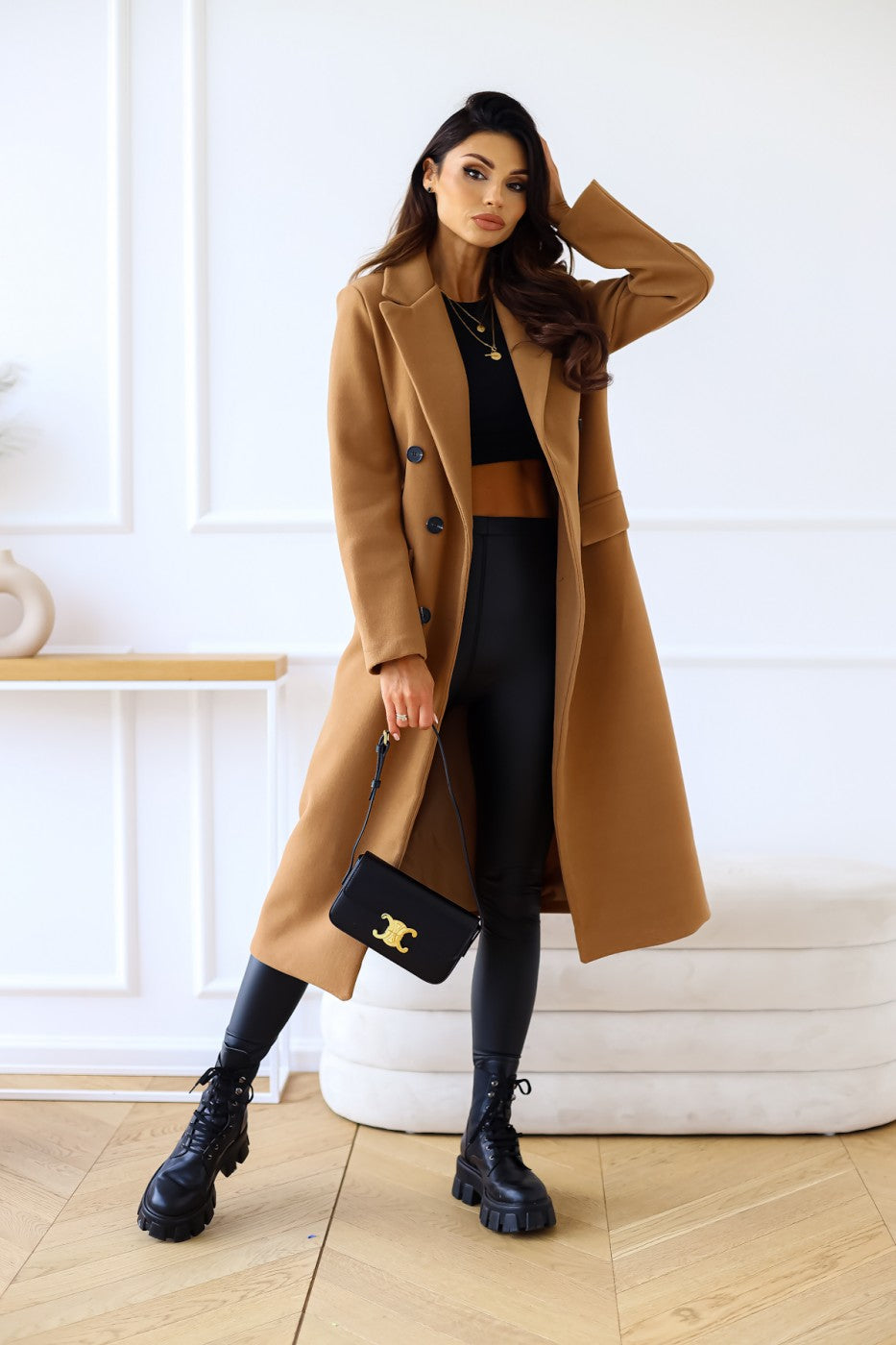 Autumn And Winter Simple Double Row Button Long Sleeve Collared Button Woolen Coat Women - ALTARIA