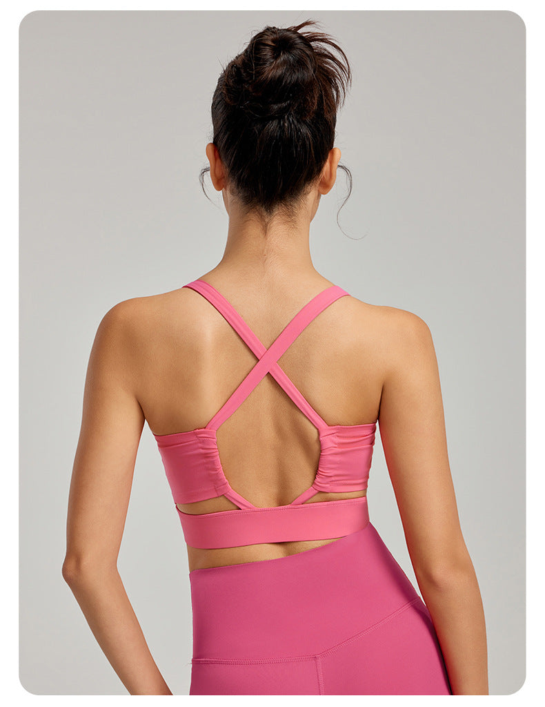 Sports Underwear Women Fixed Cup Medium Tenacity Nude Feel Beauty Back Sexy Fitness Vest Pilates Yoga Bra - ALTARIA
