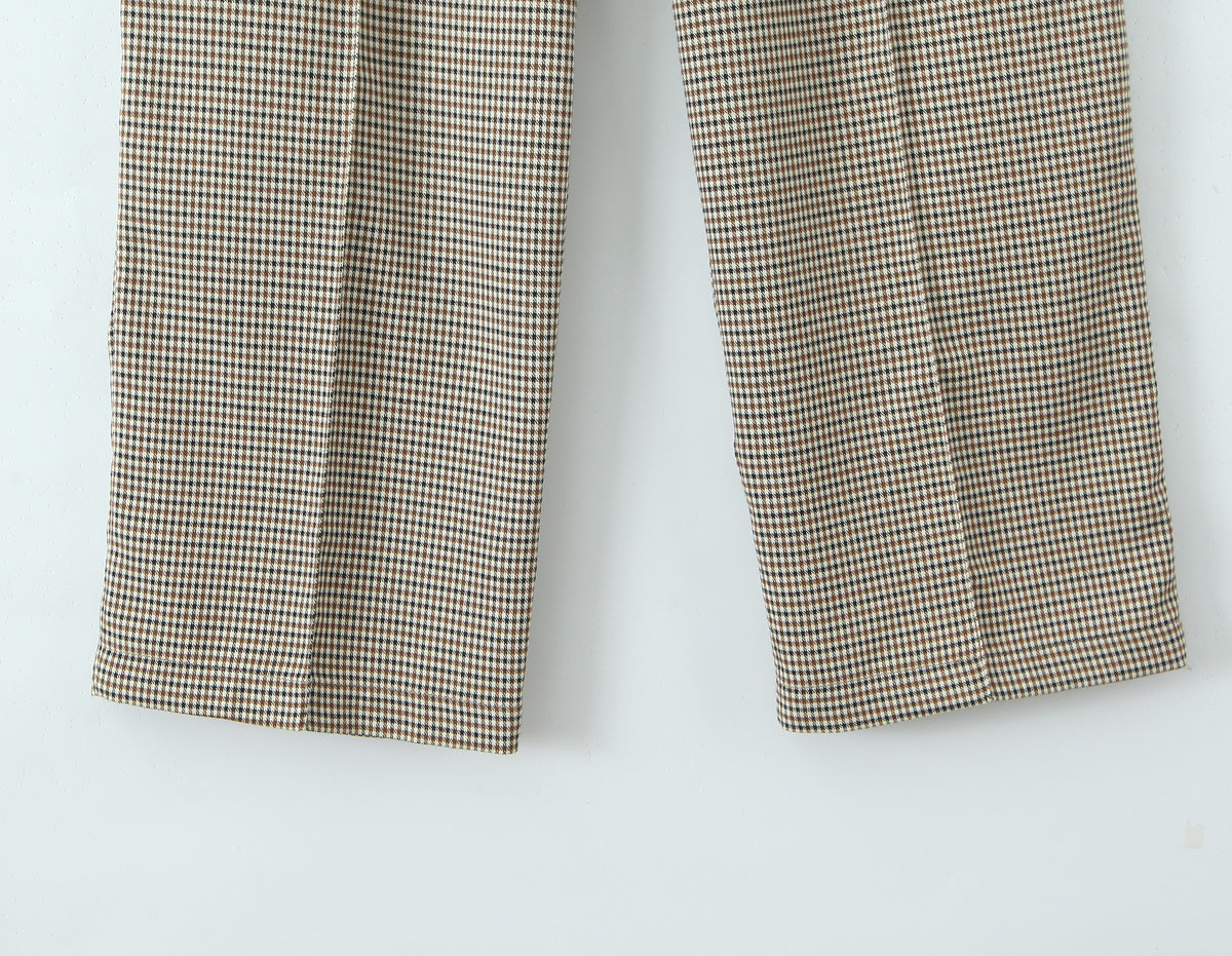 Houndstooth Pattern Two Piece Sets Sexy Slim Fit Backless Vest Mid Waist Casual Trousers - ALTARIA
