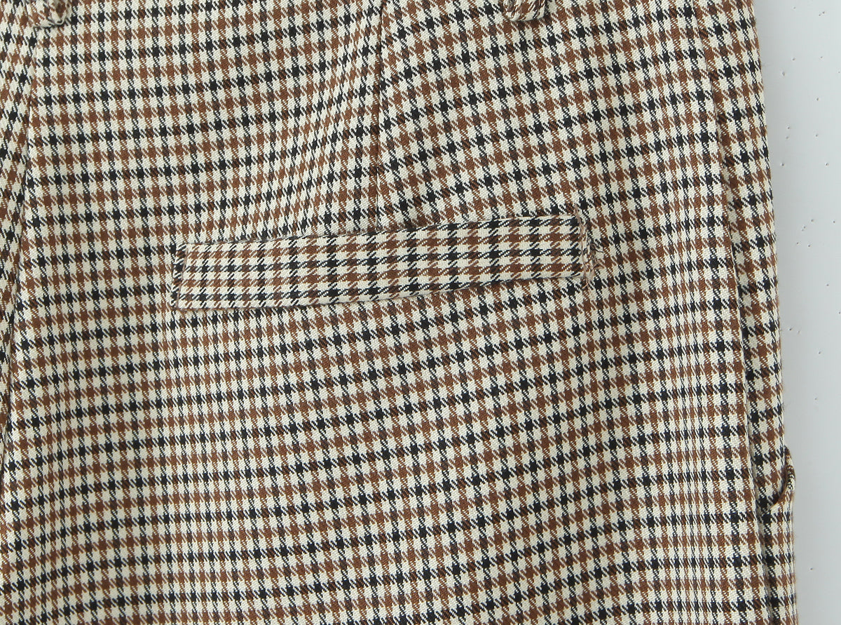 Houndstooth Pattern Two Piece Sets Sexy Slim Fit Backless Vest Mid Waist Casual Trousers - ALTARIA