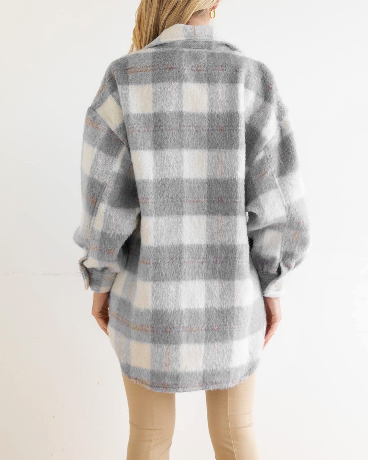 Winter Women Clothing Plaid Large Pocket Coarse Wool Coat - ALTARIA