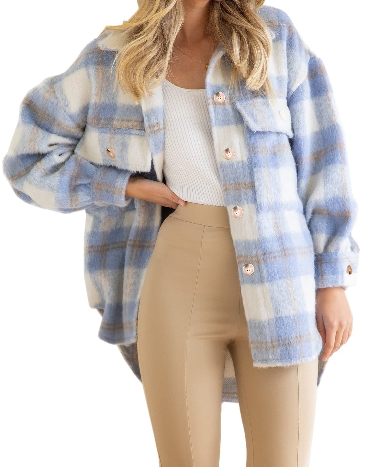 Winter Women Clothing Plaid Large Pocket Coarse Wool Coat - ALTARIA