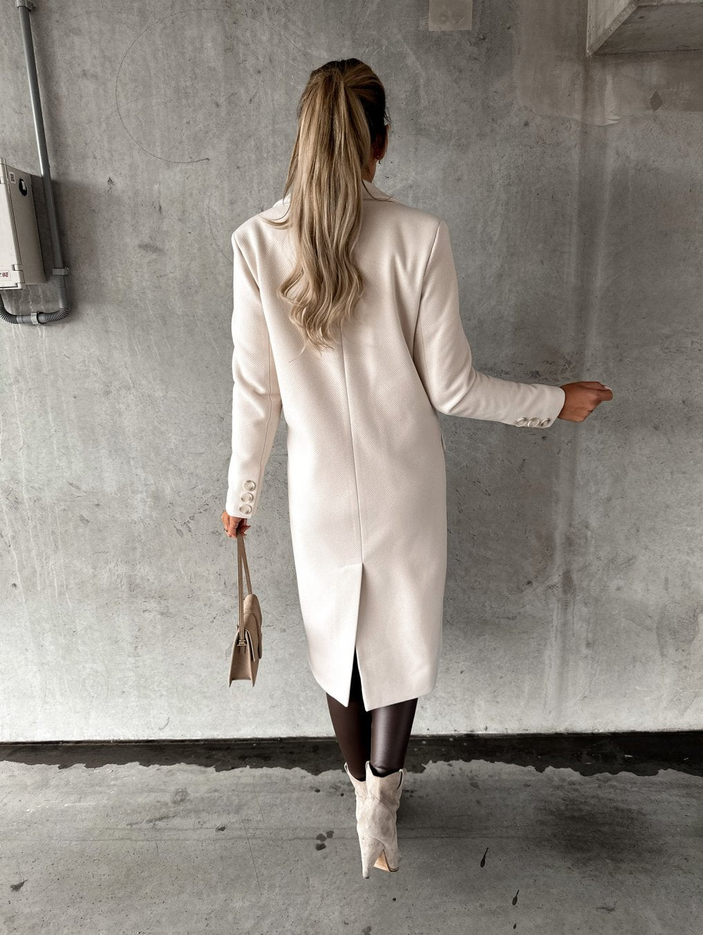 Autumn And Winter Simple Long Sleeve Double Row Button Woolen Coat Women - ALTARIA