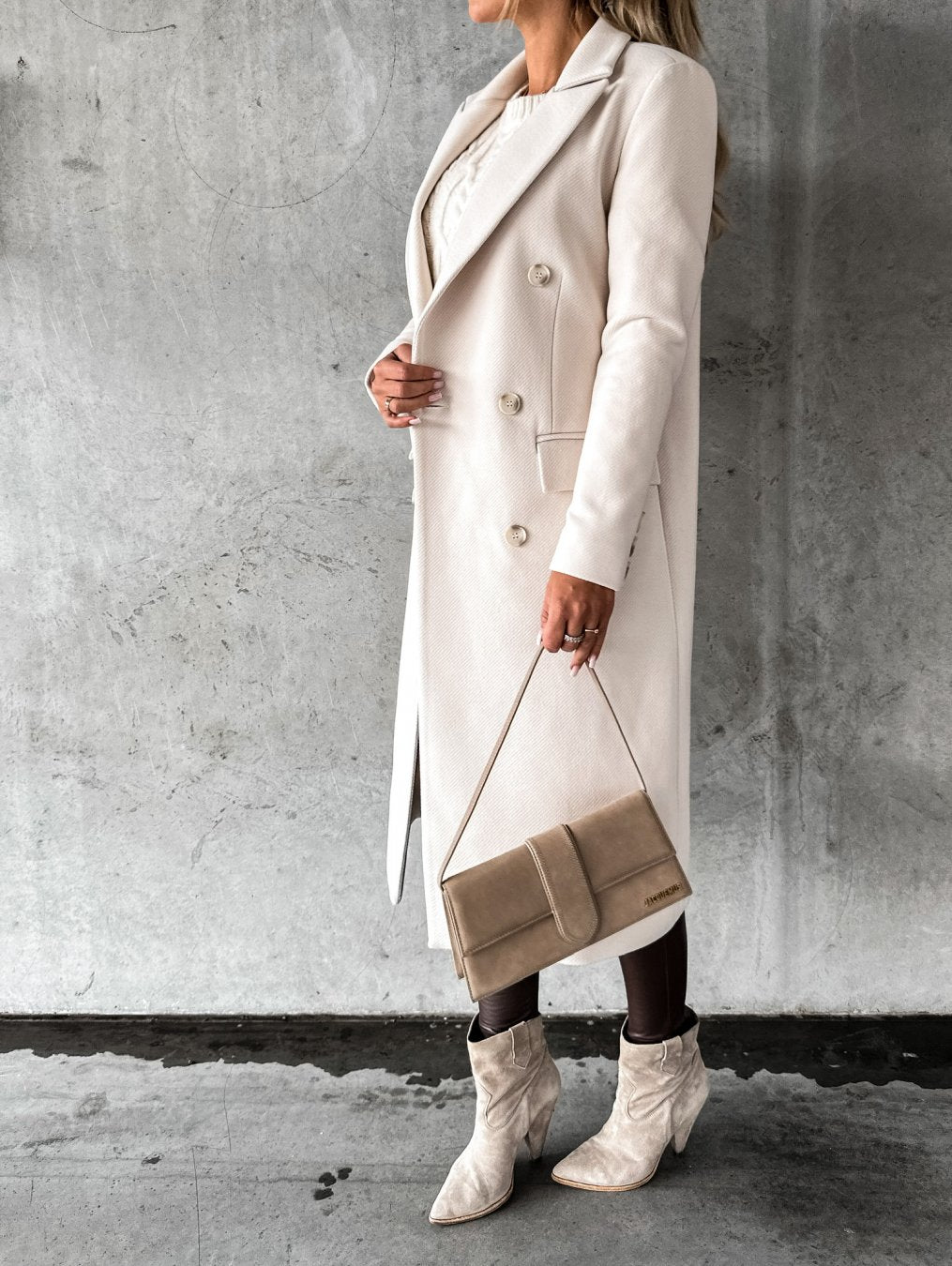 Autumn And Winter Simple Long Sleeve Double Row Button Woolen Coat Women - ALTARIA