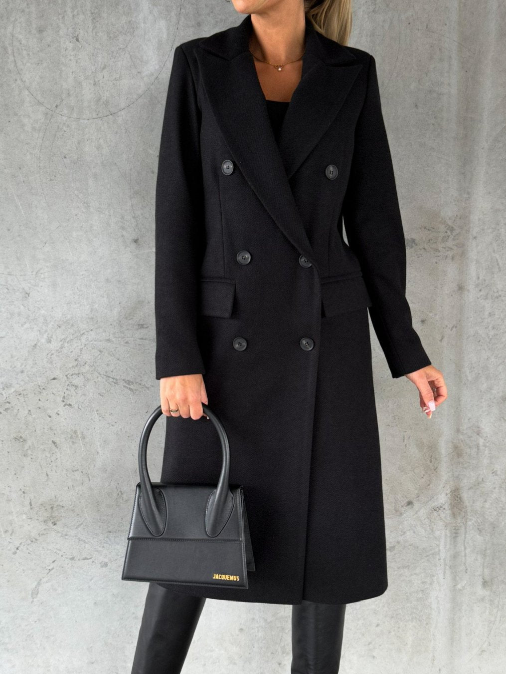 Autumn And Winter Simple Long Sleeve Double Row Button Woolen Coat Women - ALTARIA