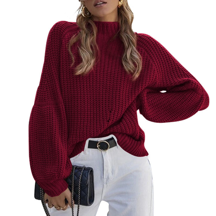 Autumn Winter Loose Knitwear Women Solid Color Turtleneck Sweater for Women - ALTARIA