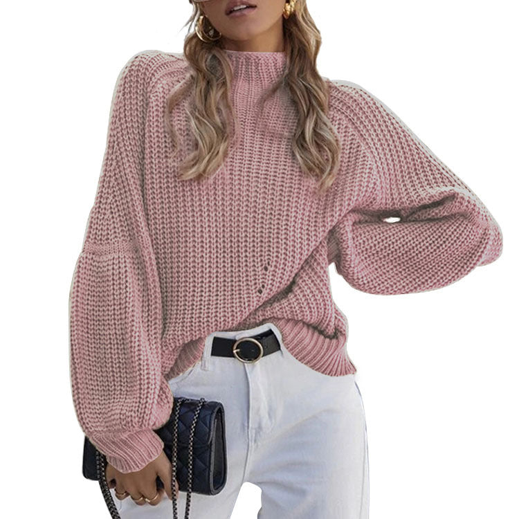 Autumn Winter Loose Knitwear Women Solid Color Turtleneck Sweater for Women - ALTARIA