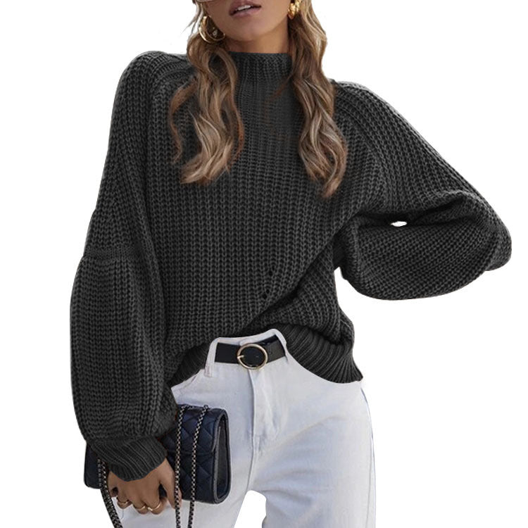 Autumn Winter Loose Knitwear Women Solid Color Turtleneck Sweater for Women - ALTARIA