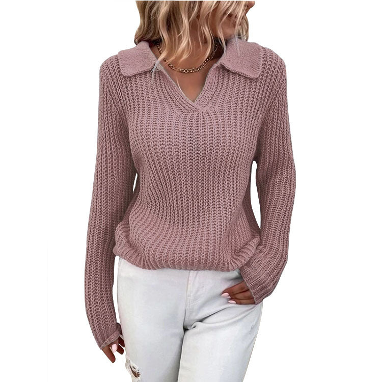Autumn Winter Sweaters Polo Collar Solid Color Slim Knitted Sweater Women - ALTARIA
