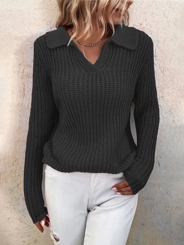 Autumn Winter Sweaters Polo Collar Solid Color Slim Knitted Sweater Women - ALTARIA