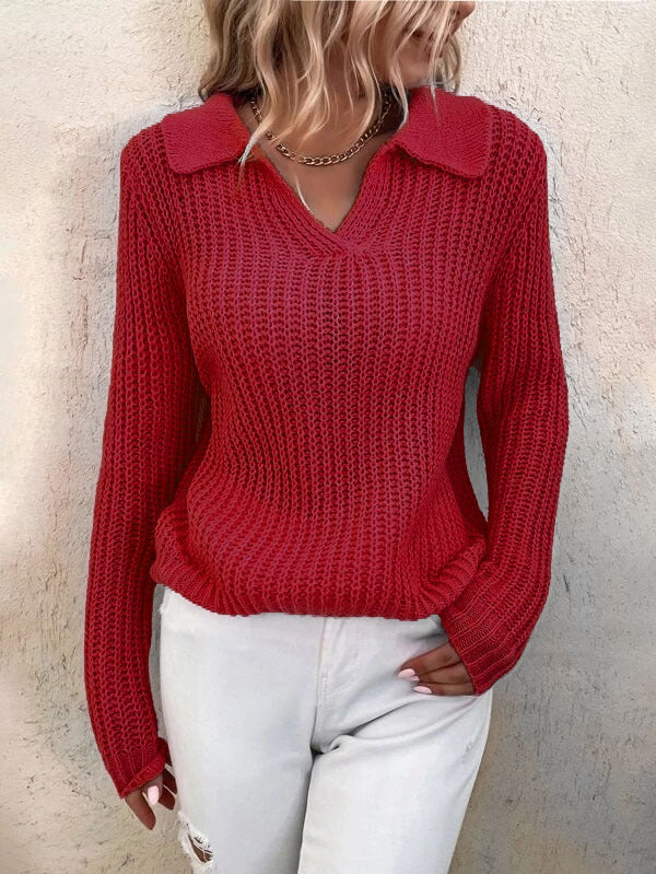 Autumn Winter Sweaters Polo Collar Solid Color Slim Knitted Sweater Women - ALTARIA