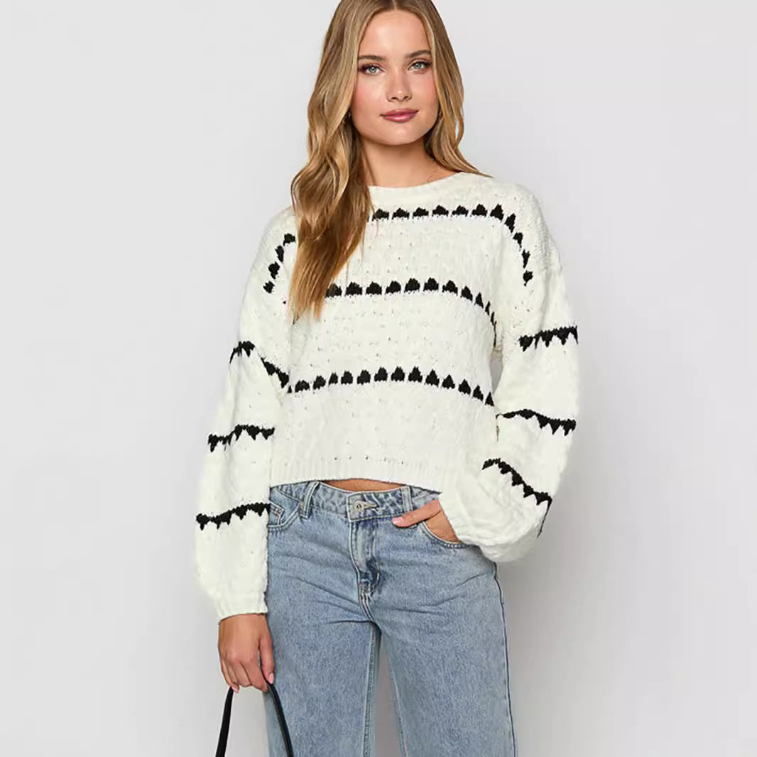 Autumn Winter Sweaters Thick Needle Loose Twist Stripes round Neck Pullover Women - ALTARIA