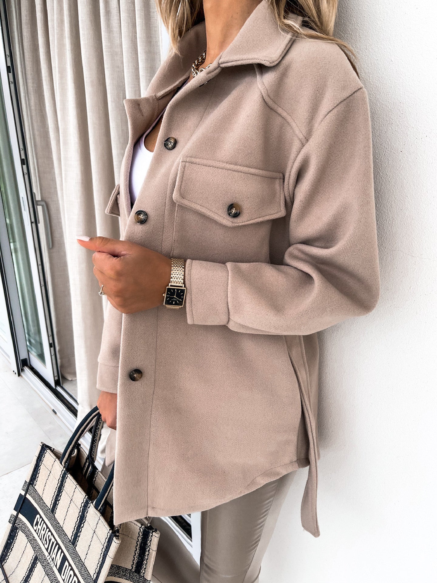 Fall Winter Lapels Single Breasted Thickened Solid Color Shirt Woolen Baggy Coat Female - ALTARIA