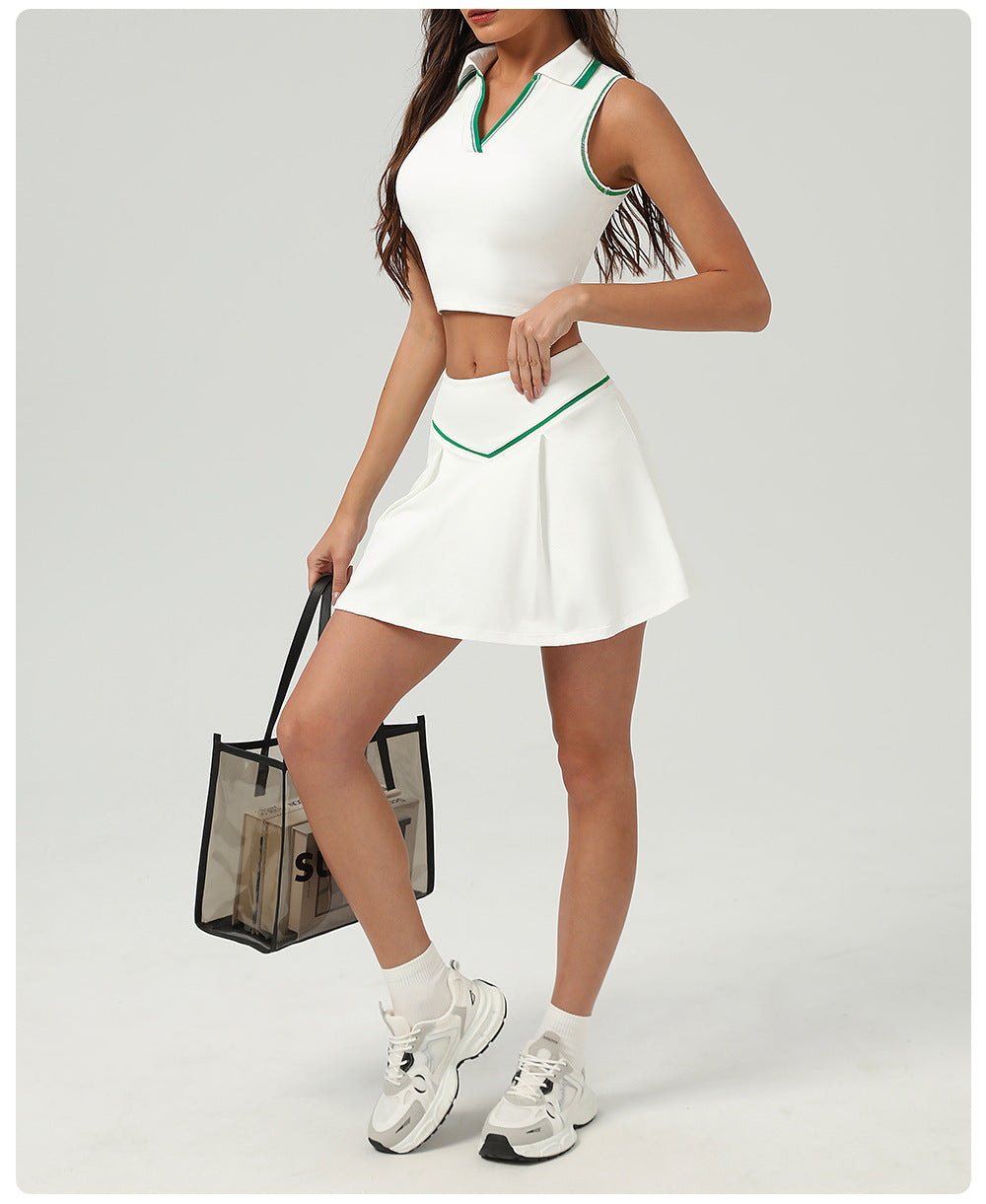 Summer Tennis Two Piece Sets Sports Vest Sweat Absorbent Breathable Badminton Vest Yoga Workout Clothes Vest Women - ALTARIA