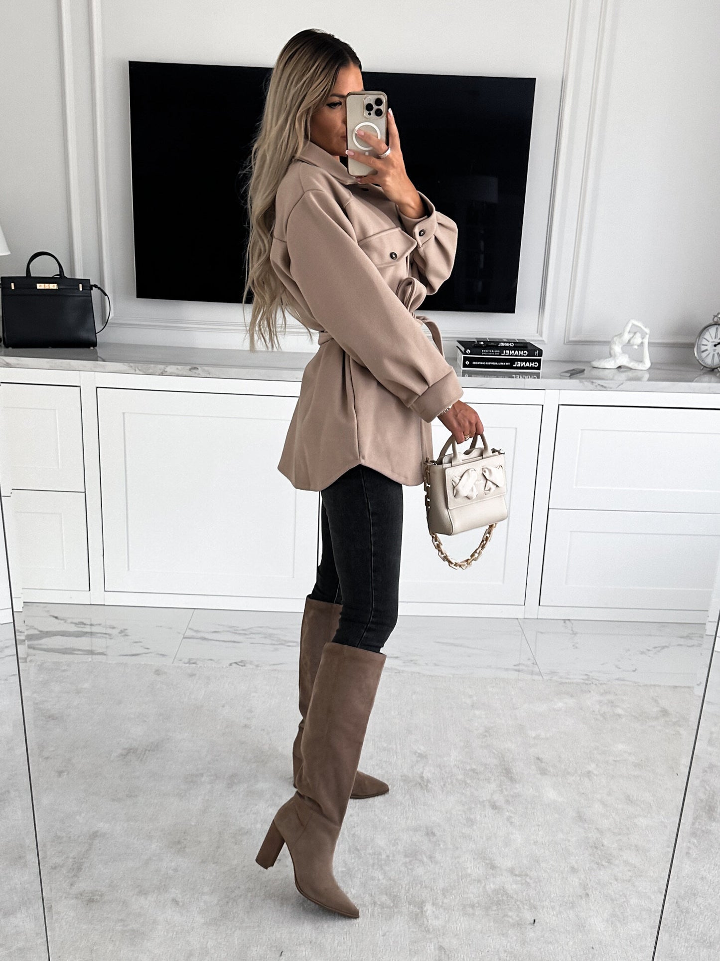 Women Autumn Winter Fashion Belt Solid Color Woolen Jacket - ALTARIA