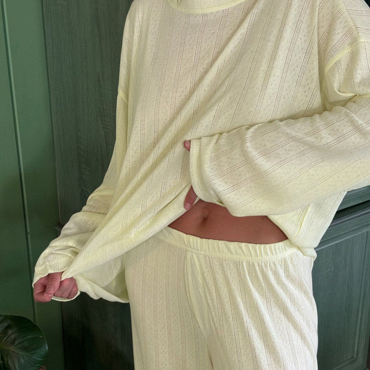 Jacquard Comfortable Lazy Set Women Solid Color round Neck Loose Long Sleeve Top Trousers Two Piece Set - ALTARIA