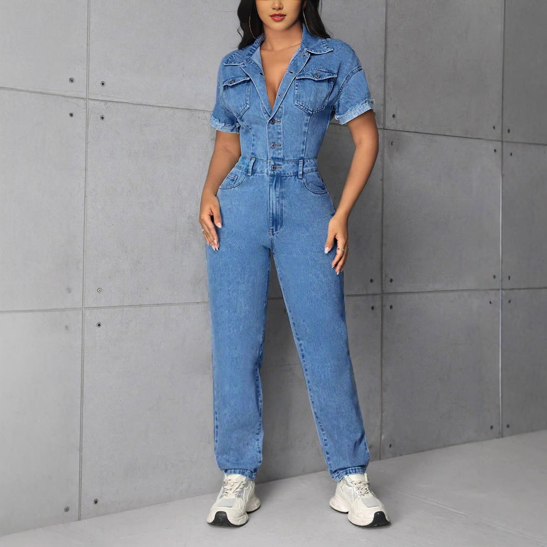 Women Clothing Casual Office Slim Fit Slimming One Piece Denim Trousers - ALTARIA