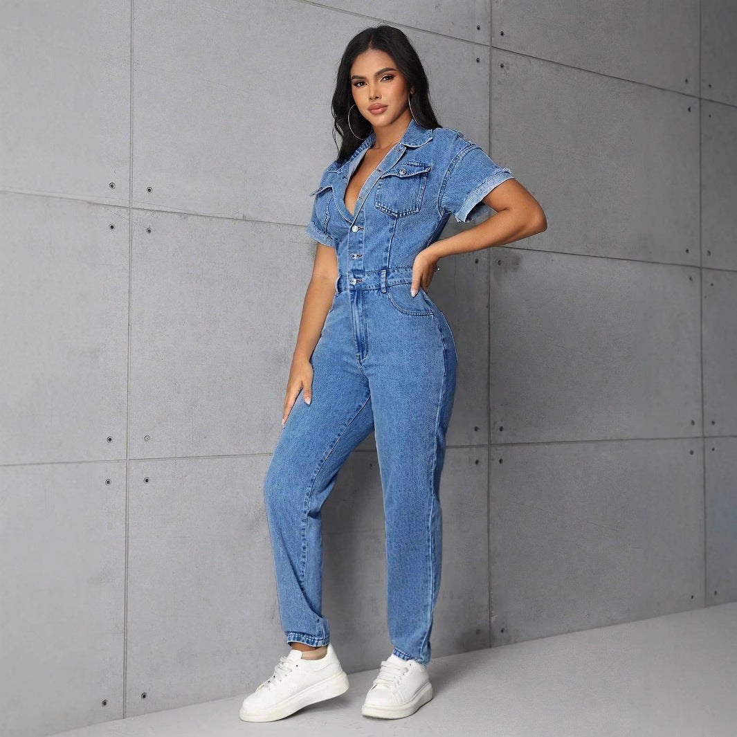 Women Clothing Casual Office Slim Fit Slimming One Piece Denim Trousers - ALTARIA
