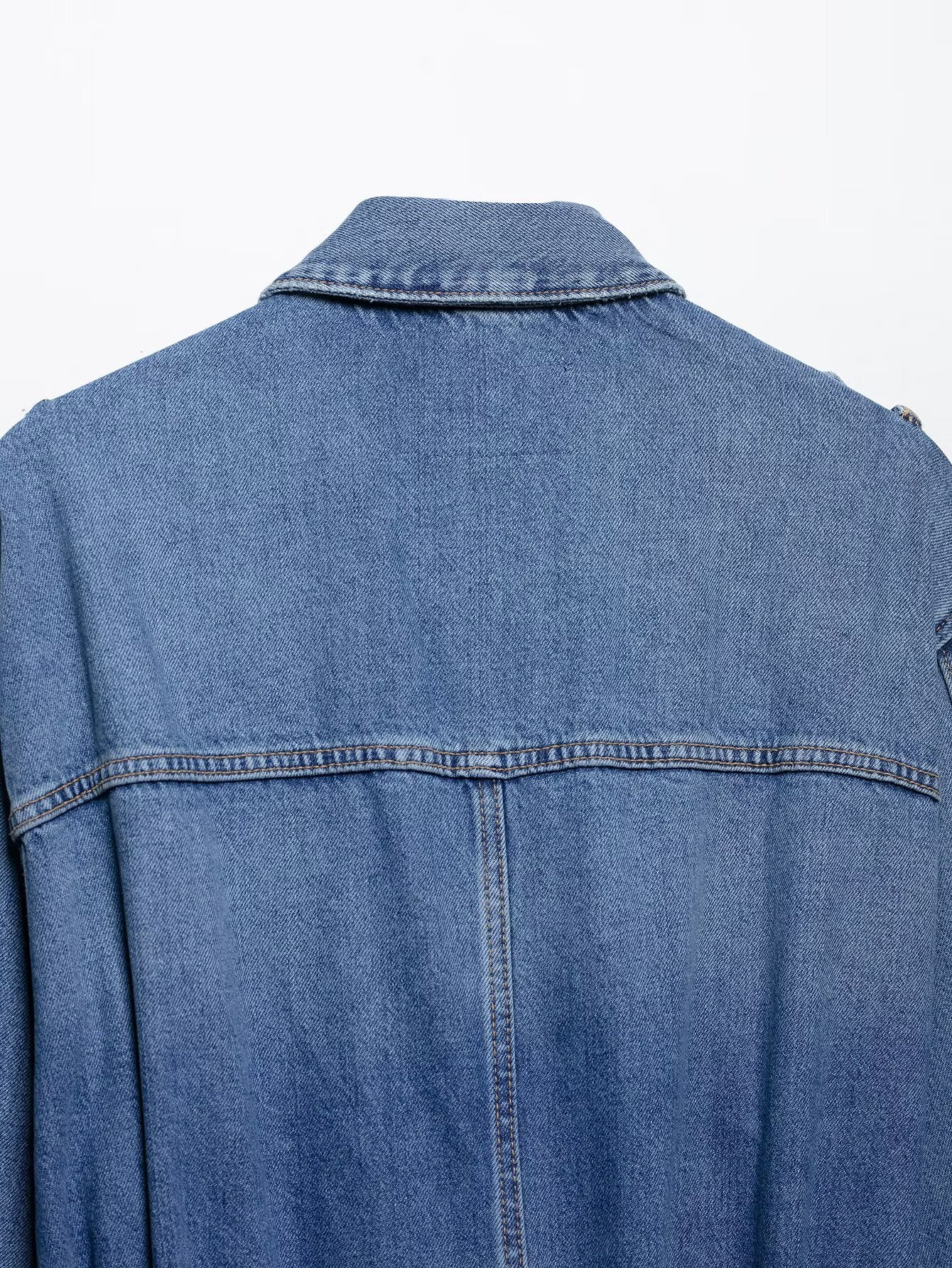 Spring Summer Women Clothing Commuting Lace up Denim Shacket - ALTARIA