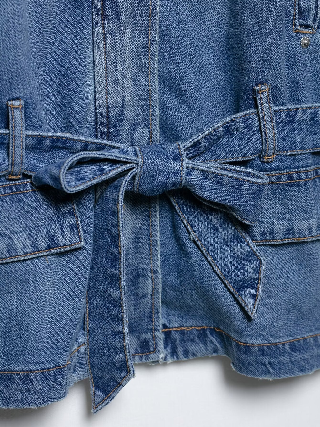 Spring Summer Women Clothing Commuting Lace up Denim Shacket - ALTARIA