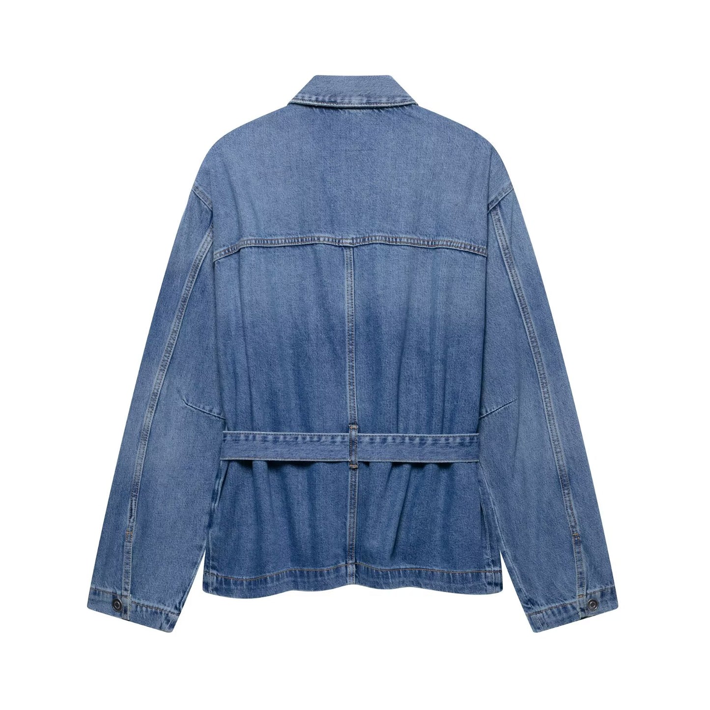 Spring Summer Women Clothing Commuting Lace up Denim Shacket - ALTARIA