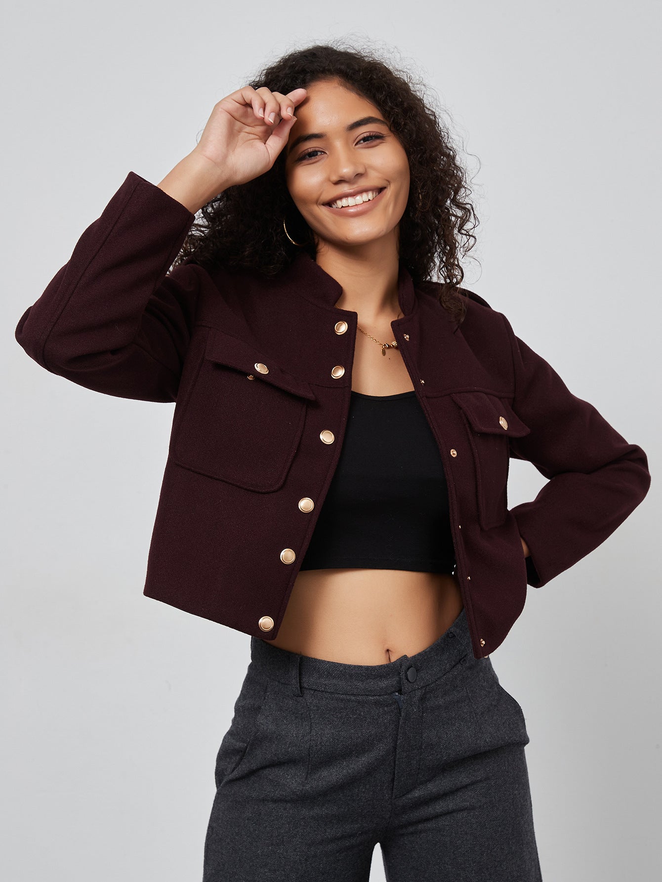 Women Clothing Woolen Blazer Slimming Short Woolen Jacket - ALTARIA