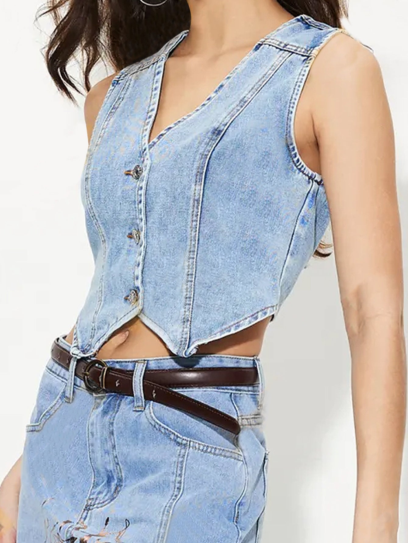 Women Clothing V neck Denim Vest Top - ALTARIA