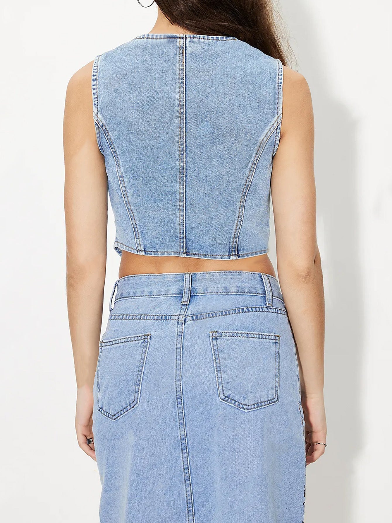 Women Clothing V neck Denim Vest Top - ALTARIA