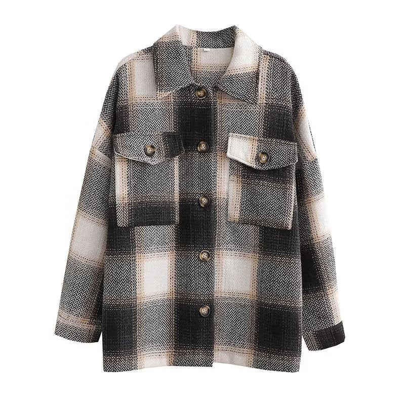 Fall Women Clothing Fashionable Pocket Shirt Plaid Coat - ALTARIA
