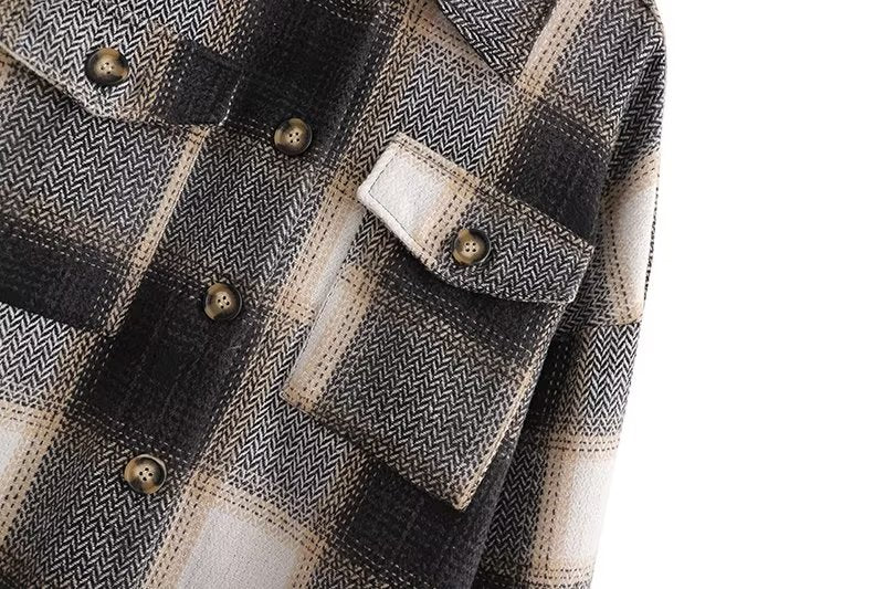 Fall Women Clothing Fashionable Pocket Shirt Plaid Coat - ALTARIA