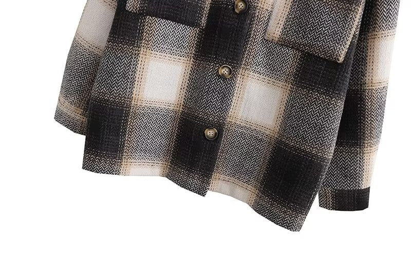 Fall Women Clothing Fashionable Pocket Shirt Plaid Coat - ALTARIA