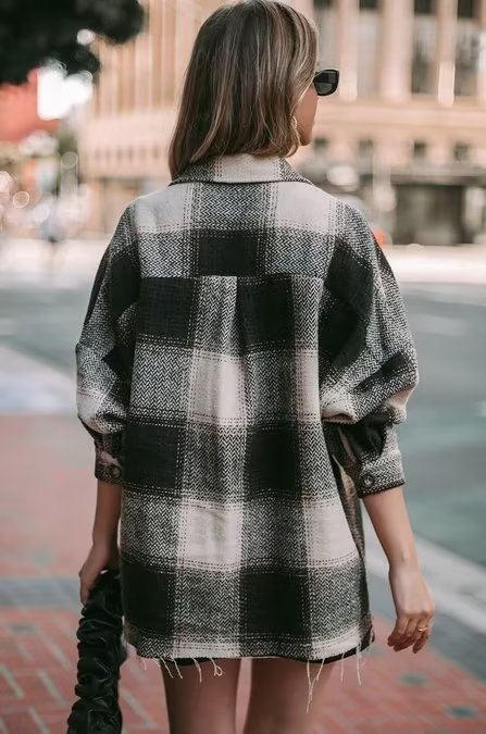 Fall Women Clothing Fashionable Pocket Shirt Plaid Coat - ALTARIA