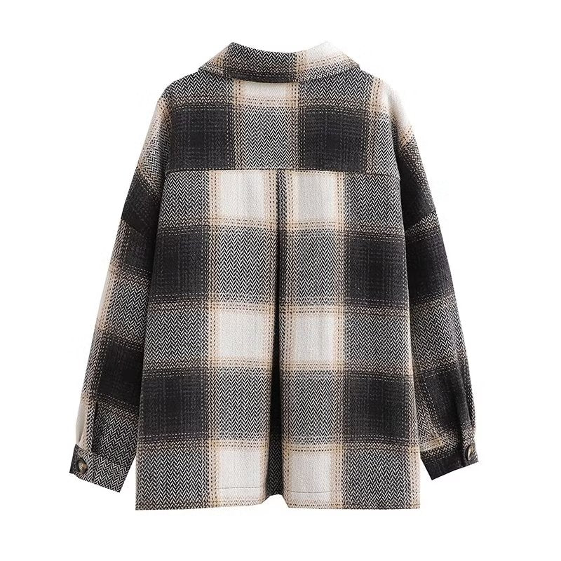 Fall Women Clothing Fashionable Pocket Shirt Plaid Coat - ALTARIA