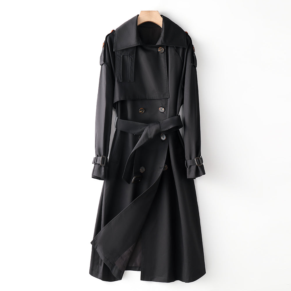 Element Overknee Long Trench Coat Women Popular Korean Autumn Winter Waist Controlled Slimming Coat - ALTARIA