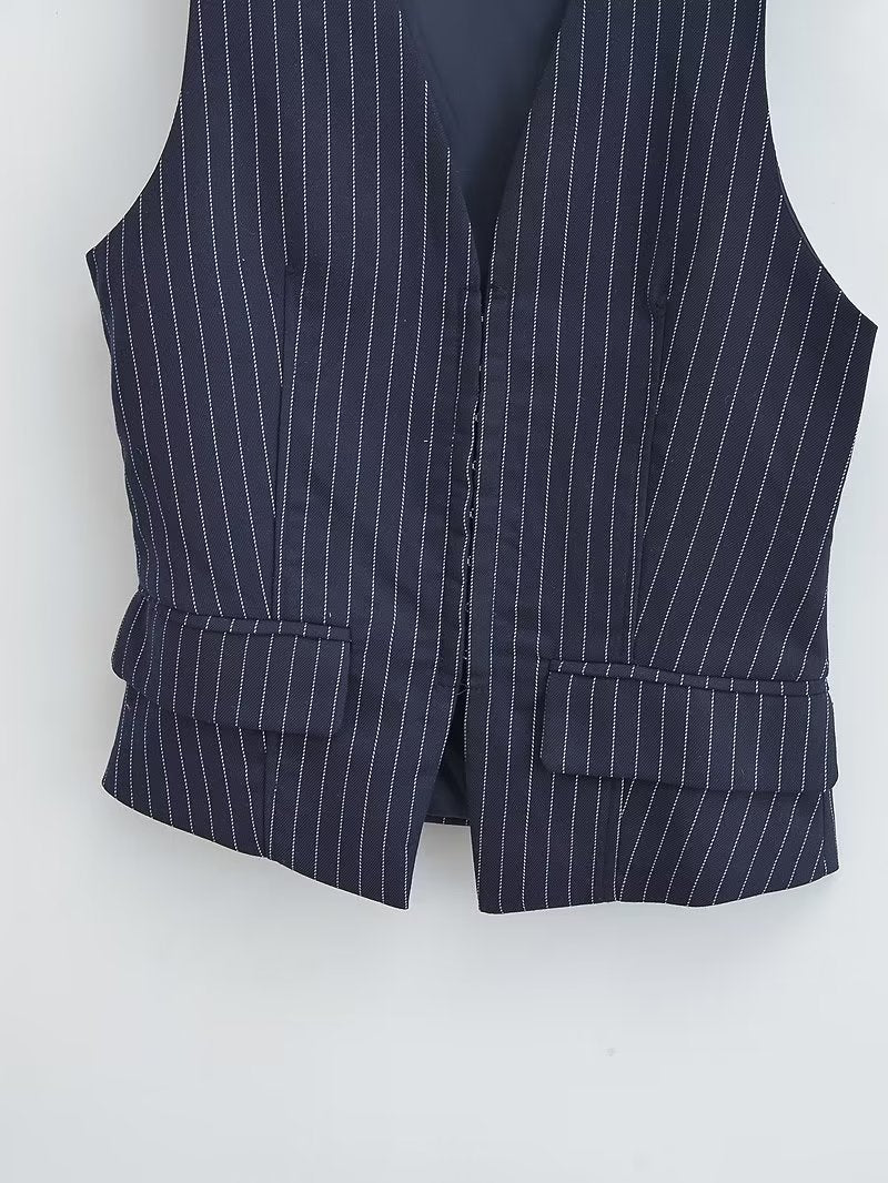 British Elegant Classic Striped Slim Fit Vest Sleeveless Top Spring Arrival Office Coat - ALTARIA