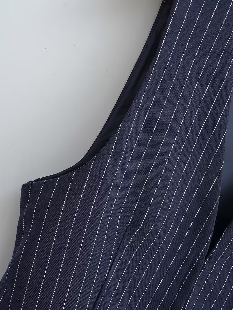 British Elegant Classic Striped Slim Fit Vest Sleeveless Top Spring Arrival Office Coat - ALTARIA