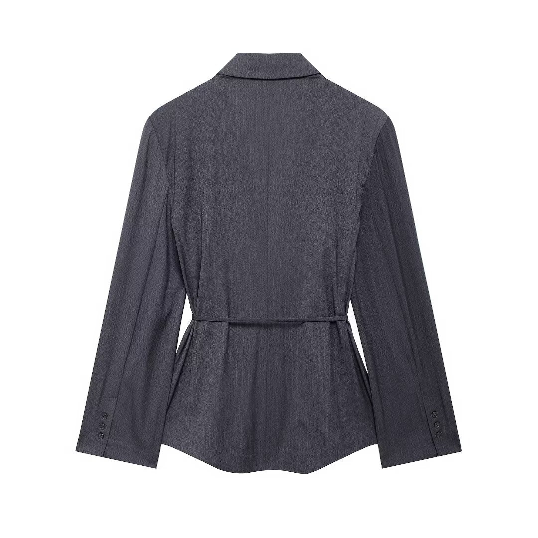 Autumn Women Clothing with Belt Ptripe Blazer - ALTARIA