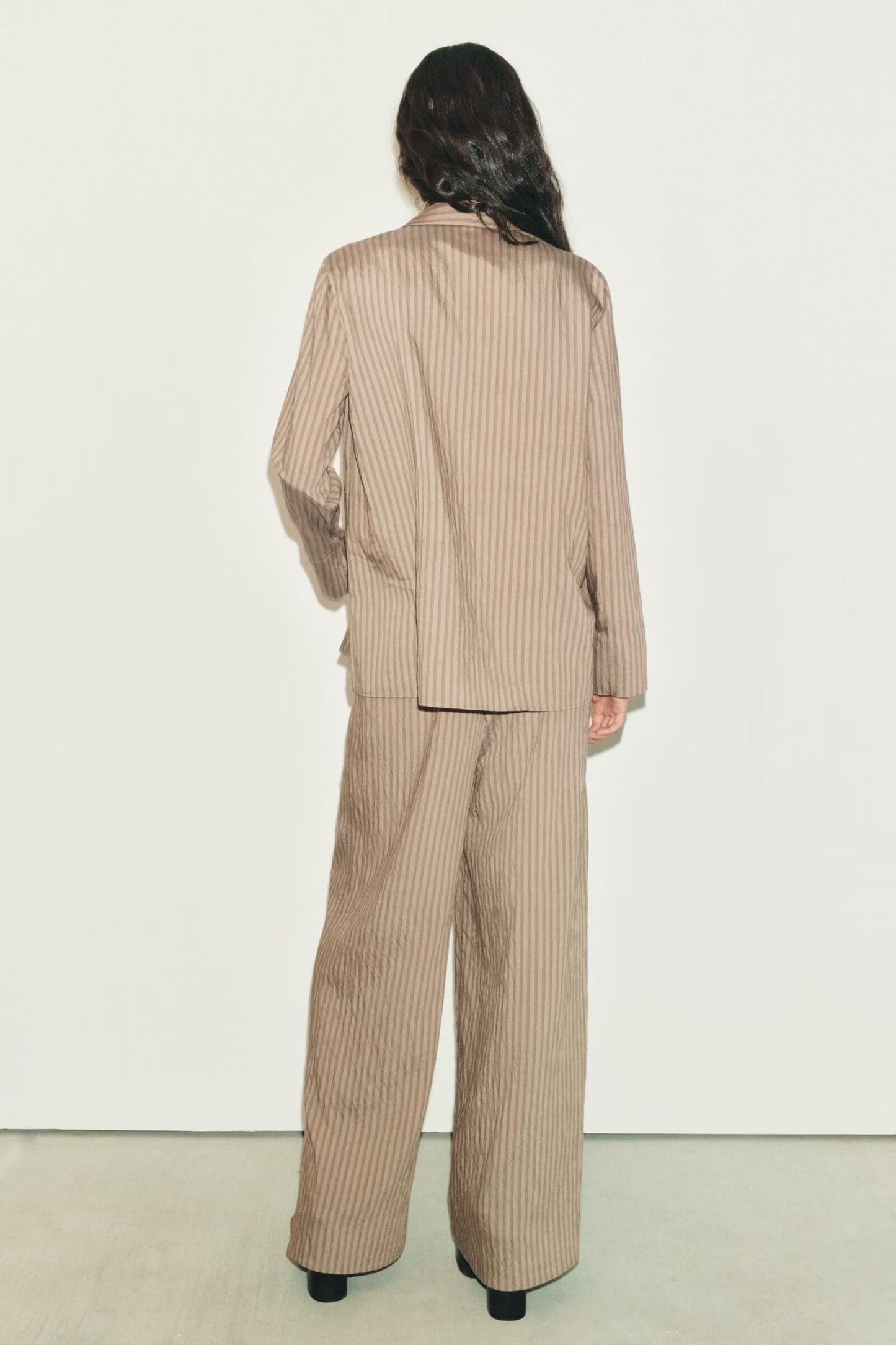Women Clothing Spring Long Sleeve Loose Striped Shirt High Waist Wide Leg Pants - ALTARIA