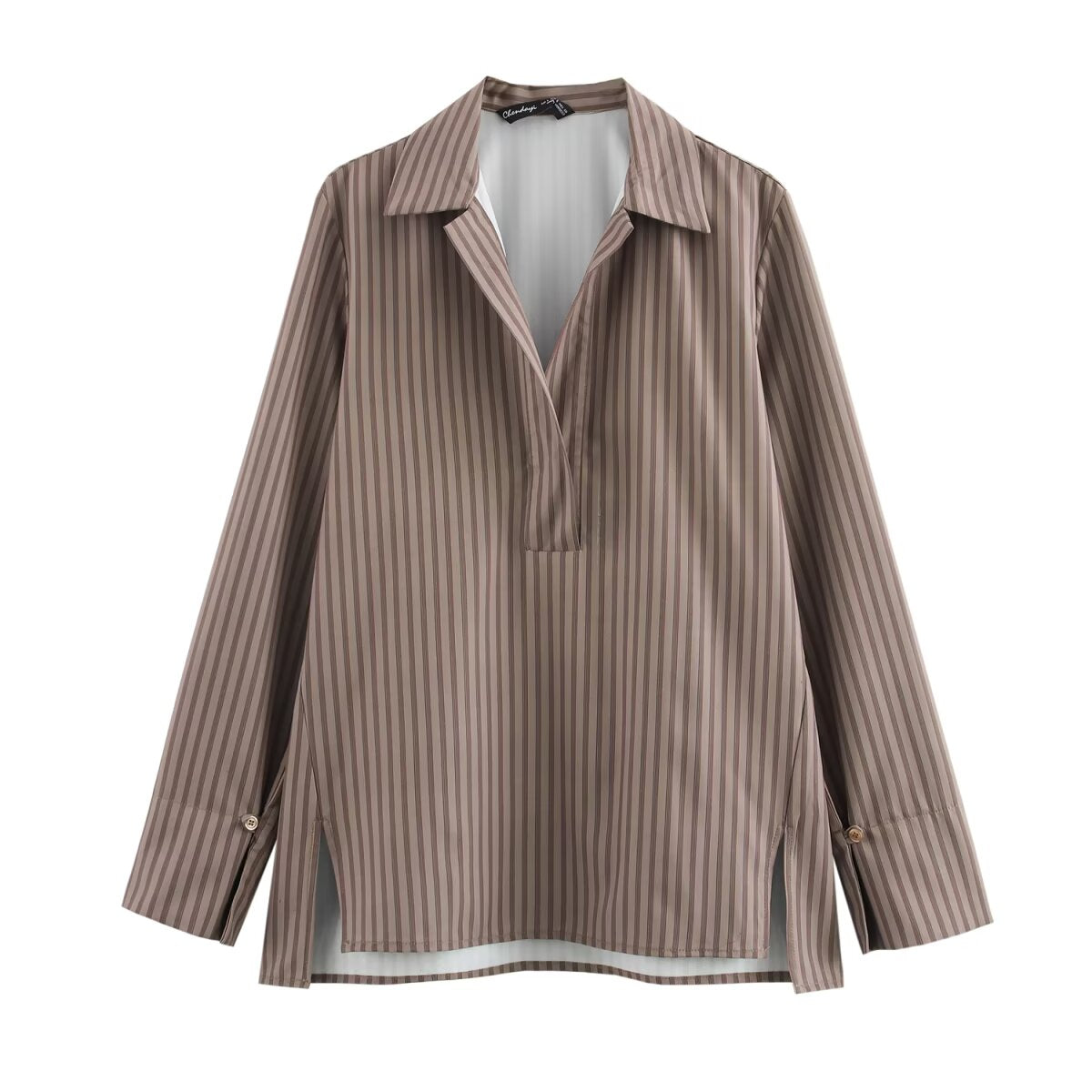 Women Clothing Spring Long Sleeve Loose Striped Shirt High Waist Wide Leg Pants - ALTARIA