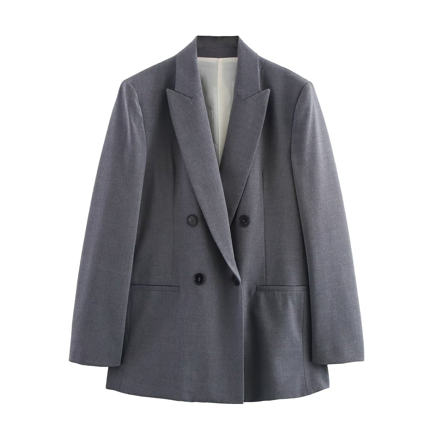 Women Double Breasted Blazer with Padded Shoulder Pant Sets - ALTARIA