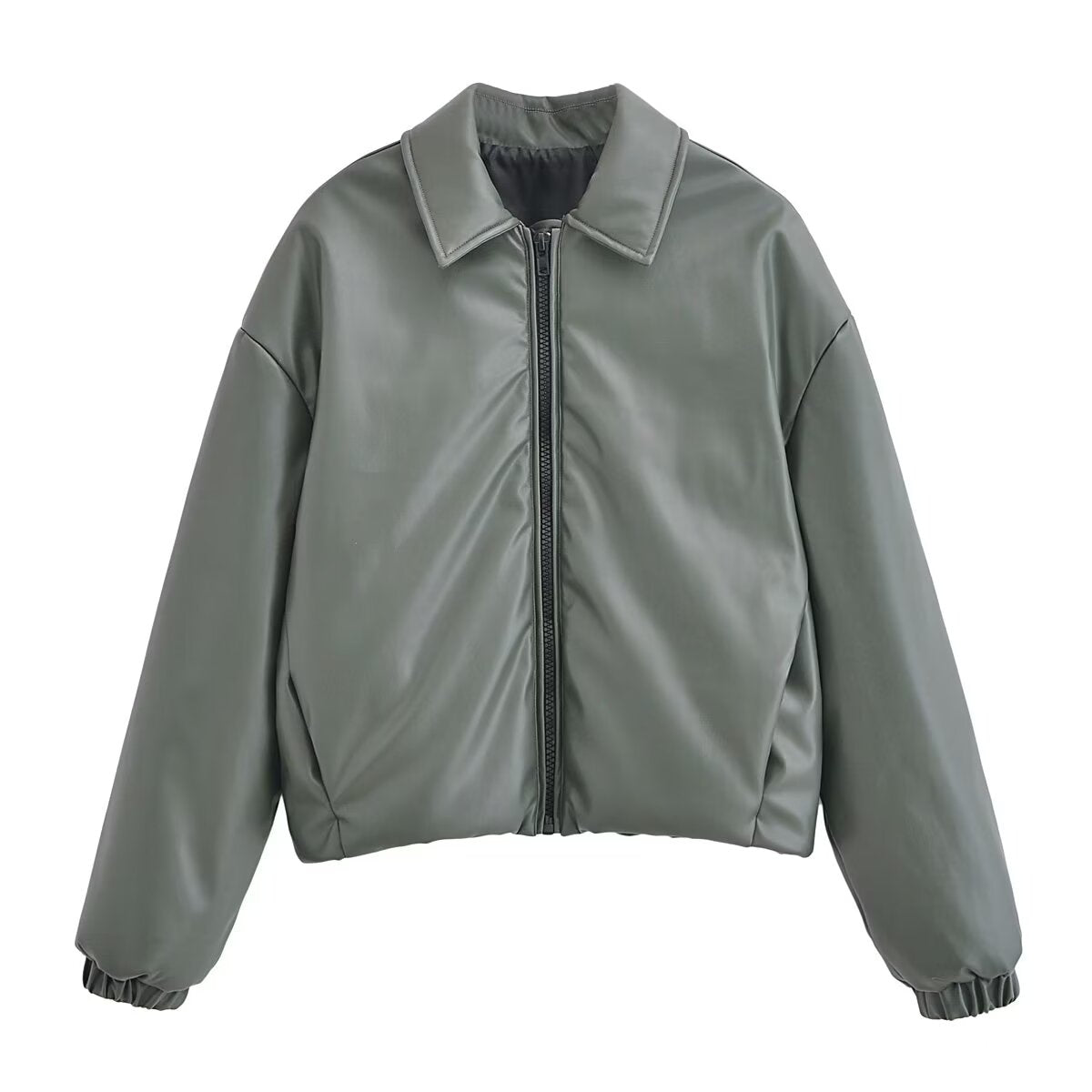 Women Winter Polo Collar Faux Leather Coat Coat Fashionable Warm Faux Leather Jacket - ALTARIA