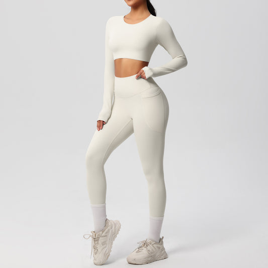 Solid Color Double Sided Brushed Breathable High Elastic Tight Yoga Clothes Suit Sports Running Fitness Two Piece Set - ALTARIA